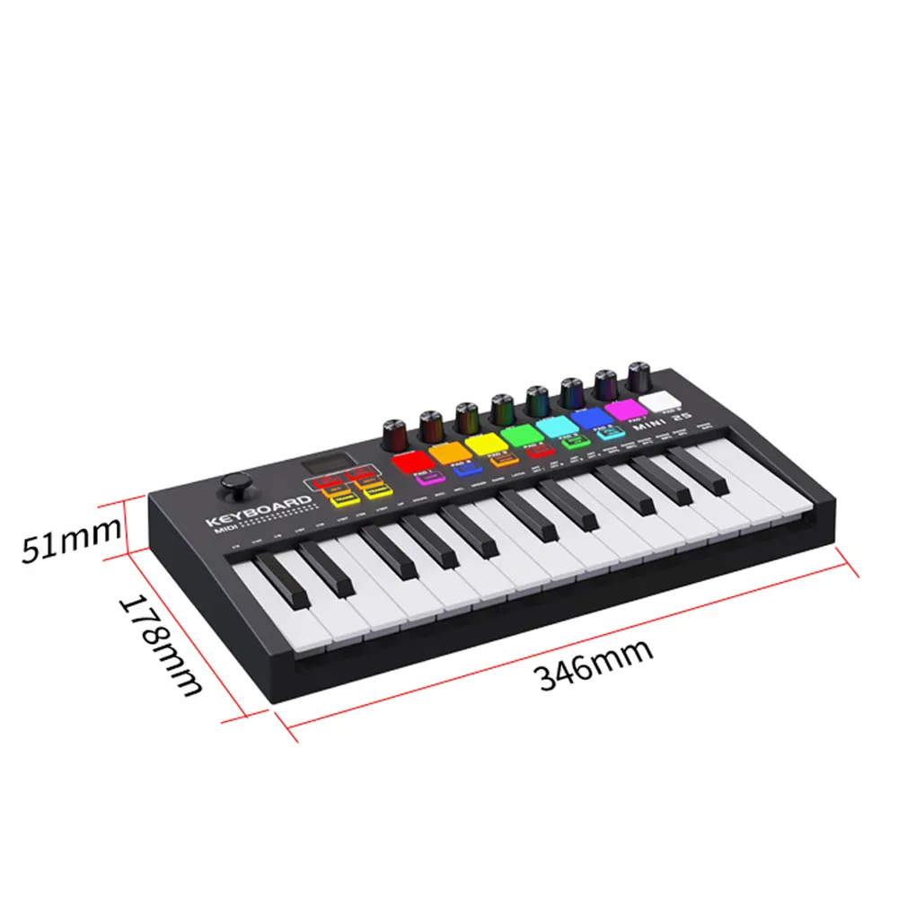 Konix Rgb Midi teclado controlador Piano Mini Digital 25key Usb teclado Drum Pad sintetizador instrumento de música controlador MIDI