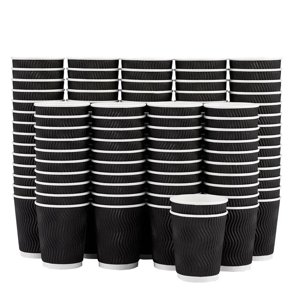 Ripple Wall 8oz 12oz tazas de café de papel al por mayor desechables impresas