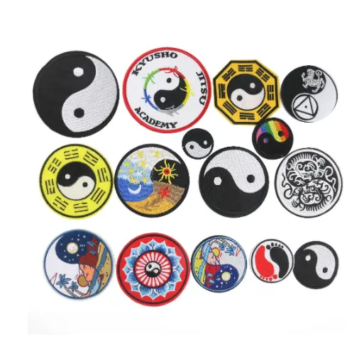 Patches bordados aplique redondo, tachi yin yang feng shui patches bordados de transferência de calor