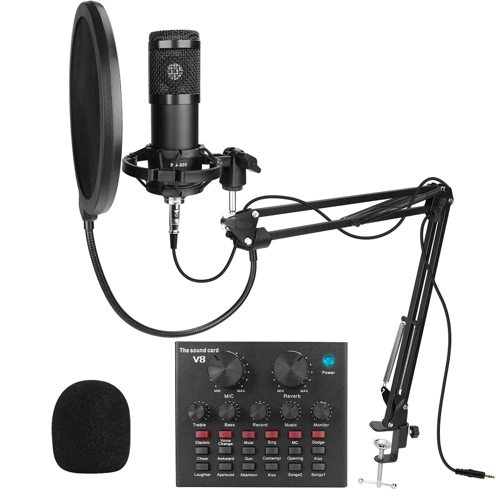 BM800 Microfone V8 Carte son Microfono Condensador Équipement de studio Enregistrement de musique Micro USB Microphone à condensateur avec carte son