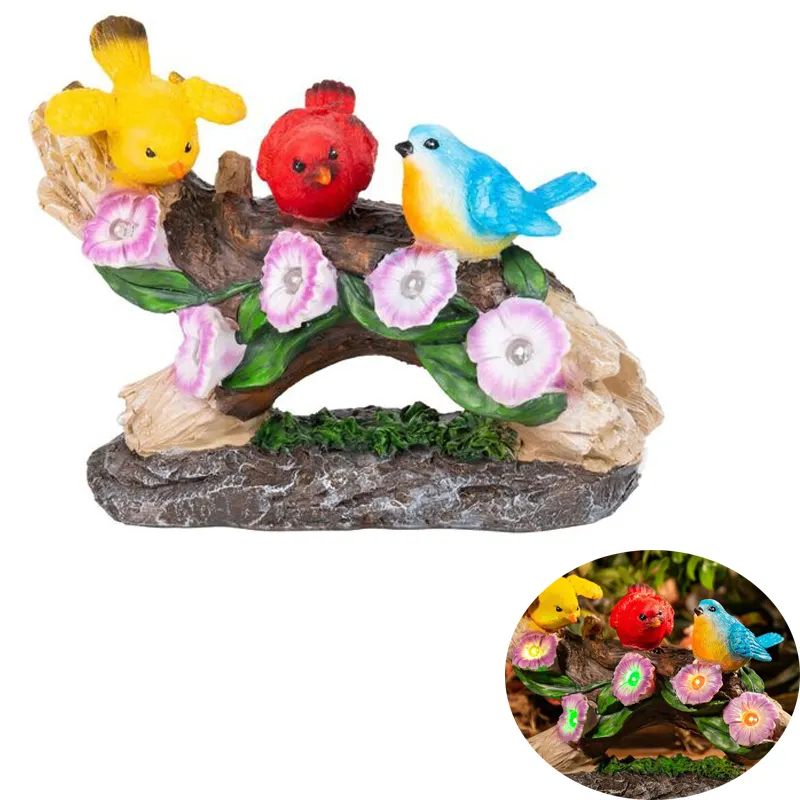 BSCI Factory Bird Figurines with Color Changing Solar Light Garden Decor Outdoor Decor Lawn