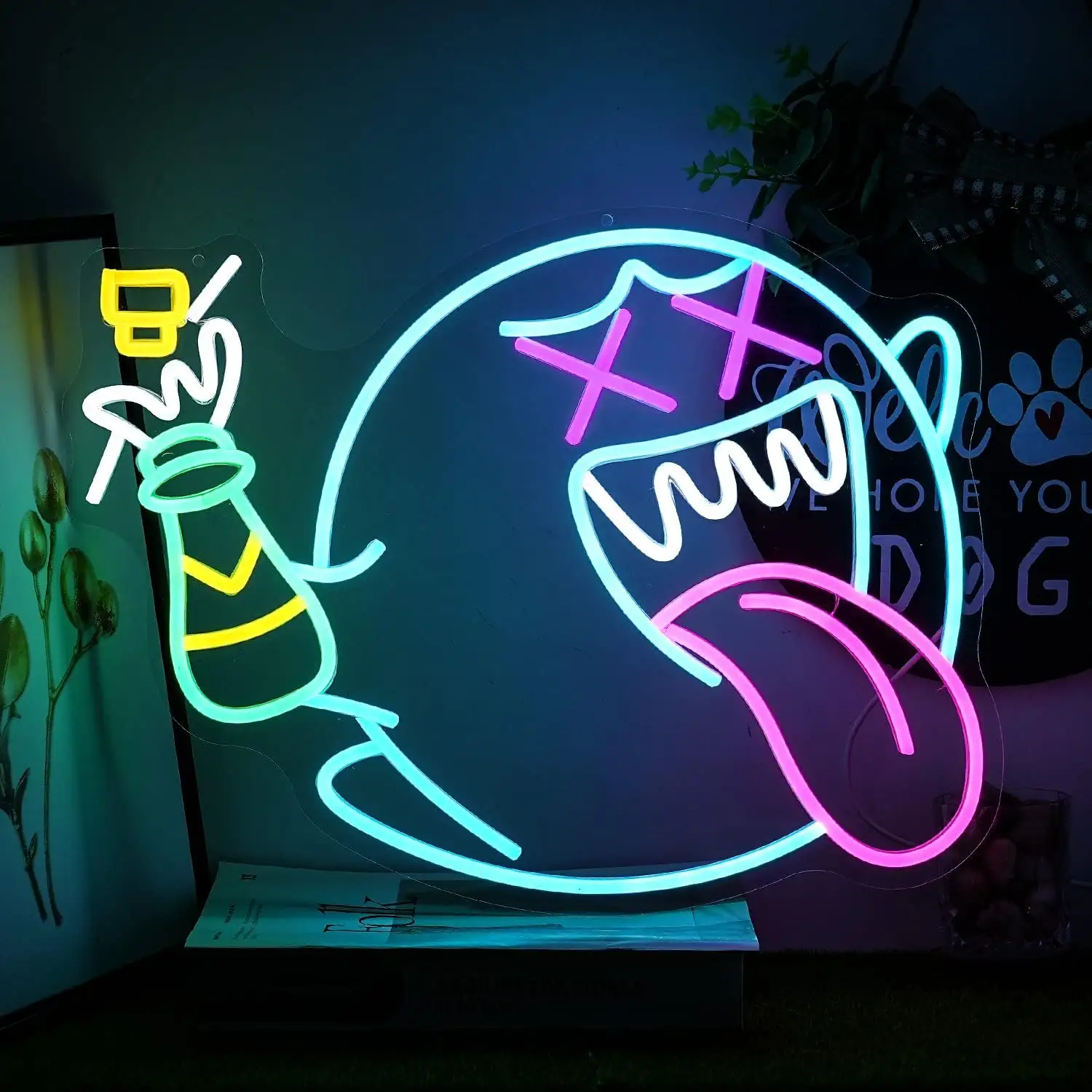 Dim anahtarı Retro Arcade dekor oyun Neon işık kral Boo Neon İşaretler doğum günü partileri noel hediyeleri adam mağara-neon burcu