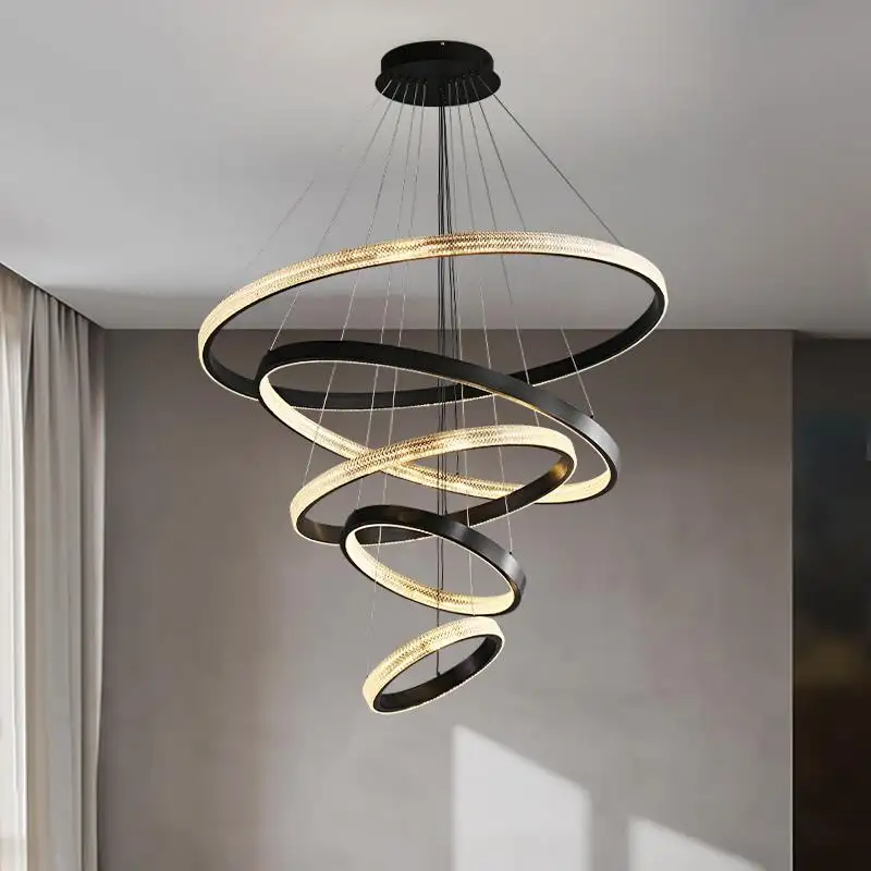 Lustre de led barato, venda quente de lâmpadas pingentes para decoração, anéis de ouro, lâmpada suspensa, sala, quarto, luxo, moderno, lustre de led