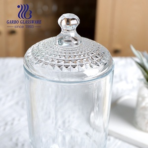 800ML şeffaf şeffaf düğün sofra dekor kabartmalı cam şeker pot kurabiye bisküvi saklama kavanoz kapaklı ve uzun standı - Product Image 6