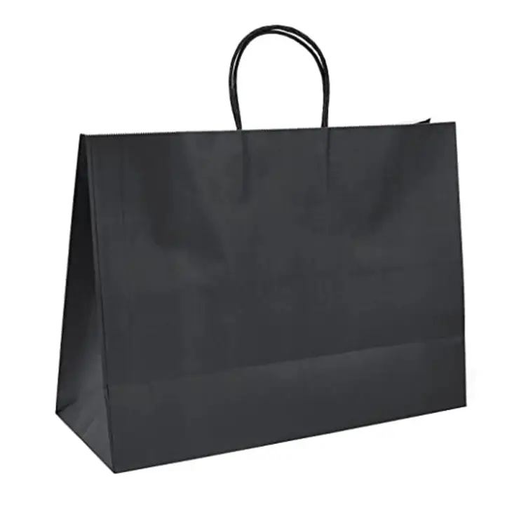 Logo personnalisé De Luxe Imprimé Shopping Vêtements Kraft Noir Mat Sac En Papier D'emballage De Café Pas Cher Compostabl Cadeau Sac En Papier Noir