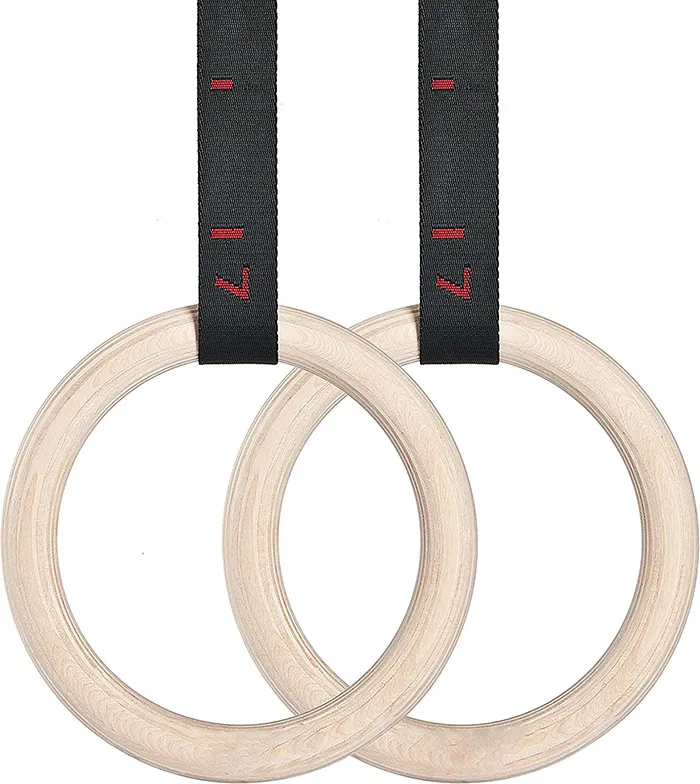 Anelli da ginnastica in legno con cinghie regolabili con fibbia a camma anelli per esercizi anelli da allenamento antiscivolo per l'allenamento del corpo in palestra di casa