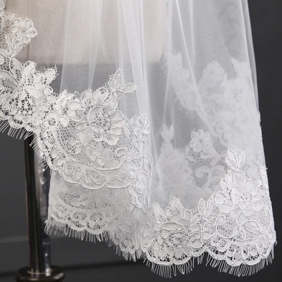 جديد قصيرة الكوع طول الرباط الزفاف الحجاب الزفاف 2 طبقات الحجاب الزفاف مع مشط (أبيض/العاج)