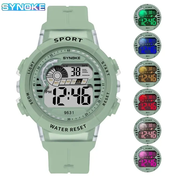 Synoke relógio de pulso eletrônico para meninos, meninas, design personalizado, pulseira, crianças, à prova d' água, digital, led, 9631