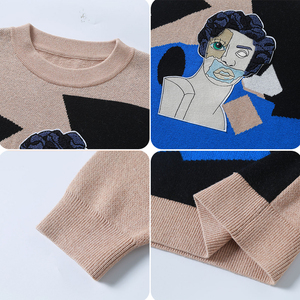 男士定制标志冬季圆领棉针织衫防缩提花图案套头衫休闲设计 - Product Image 3