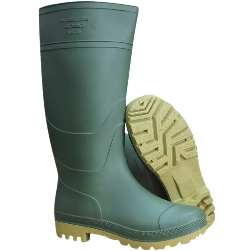 PVC yeşil anti piercing woodland inşaat çalışma koruyucu su geçirmez kauçuk wellies gumboots yağmur çizmeleri erkekler için