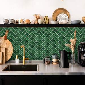 <strong>Factory</strong> Direct Sales 30cm*30cm Waterproof and High Temperature Resistant PU Wall Sticker Dark Green Backsplash
