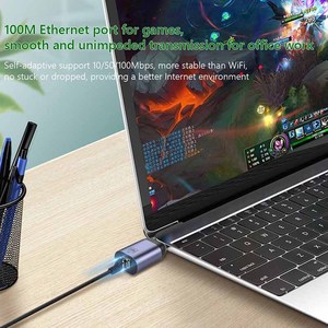 100M USB C至RJ45局域网适配器，适用于苹果笔记本电脑专业版三星Galaxy S10/S9/Note20 USB C型网卡USB以太网电缆适配器 - Product Image 5