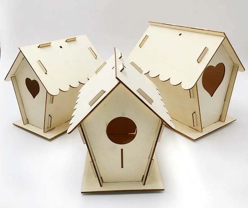 Casas de pájaros de madera sin terminar para pintar artesanías de madera 3D Diy muñeca pájaros casa juguetes de madera y rompecabezas