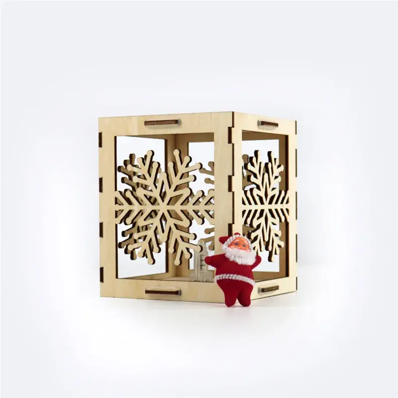 Venta al por mayor, cajas de luz LED de madera de Navidad sin terminar, 10cm, diseños de Papá Noel hechos a mano, linternas de madera colgantes para fiestas