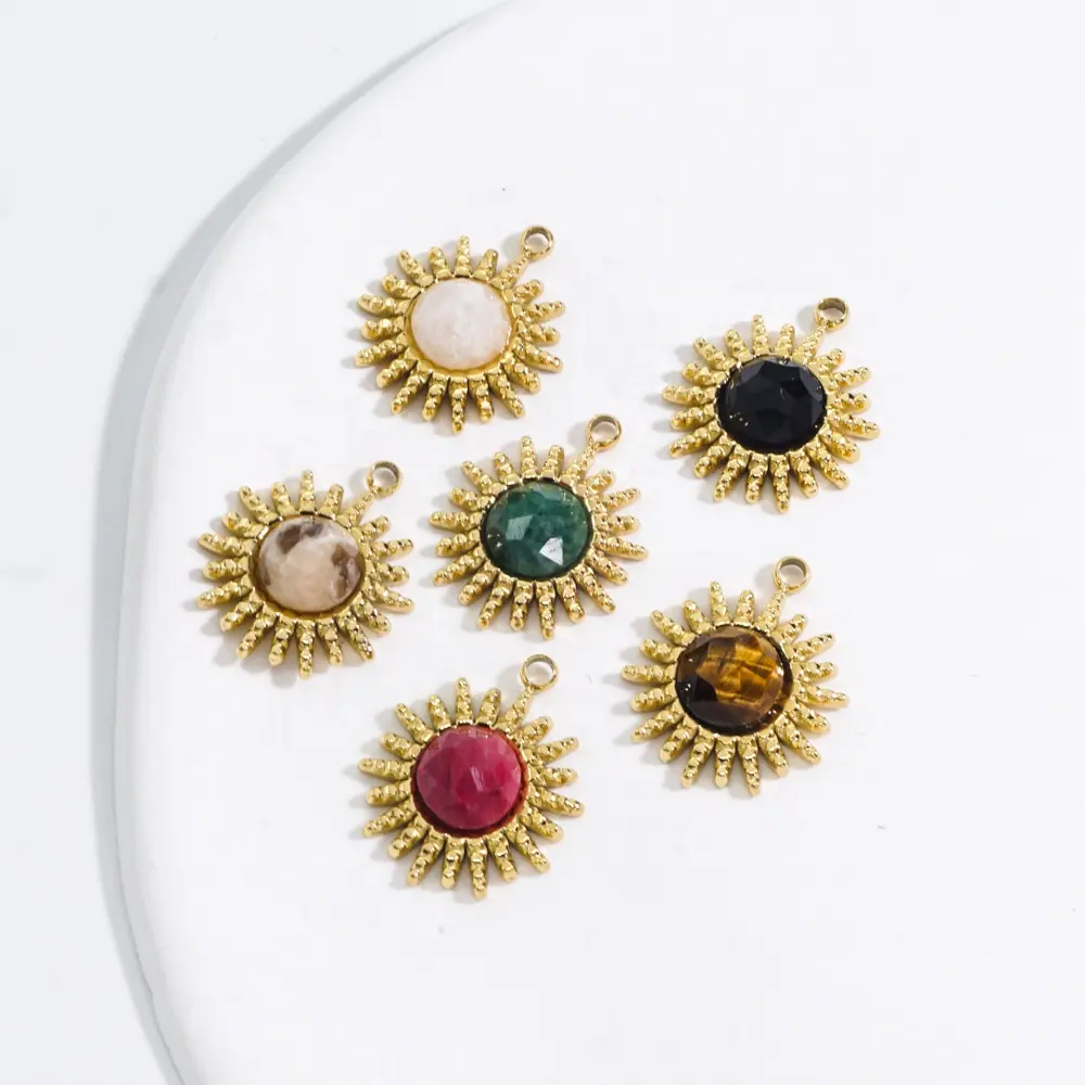 Luxury Sun Flash stainless steel jewelry accessories 14K gold gem color pendant pendant DIY necklace bracelet
