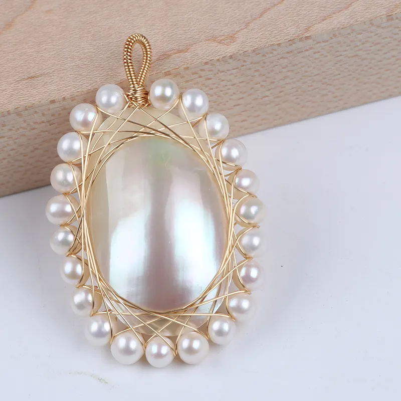 Colgante de perla blanca de agua dulce para mujer, fabricación de collares, joyería