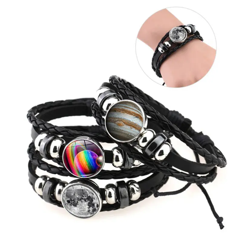 Sonnensystem Planet Galaxy Nebula Space Neptun Venus Mond Erde Jupiter Mars Saturn Uranus Mercury Sun Art Leder armbänder