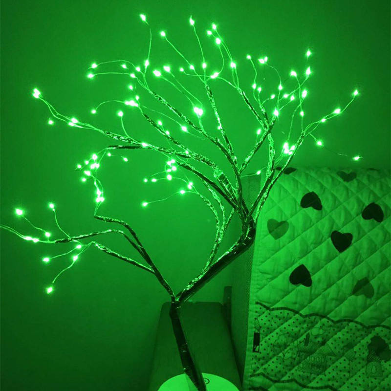 Lampe arbre 108l avec branches argentées-lumière verte