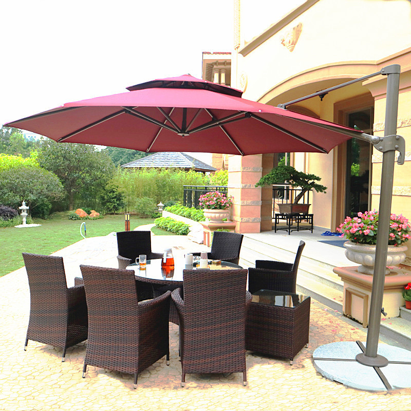 6 chair + 120x120 round table + 3.5m umbrella-round marble base