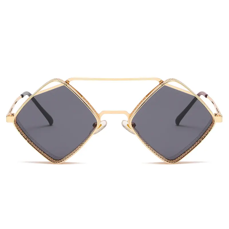 Lozenge-gafas de sol de metal ahuecadas para hombre, lentes de sol de diseño inspirado, punk