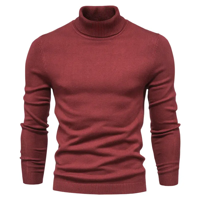 2024 Winter New Design Men's Solid Color Pullover Sweaters Casual Warm Slim Turtleneck Knitted Sweater