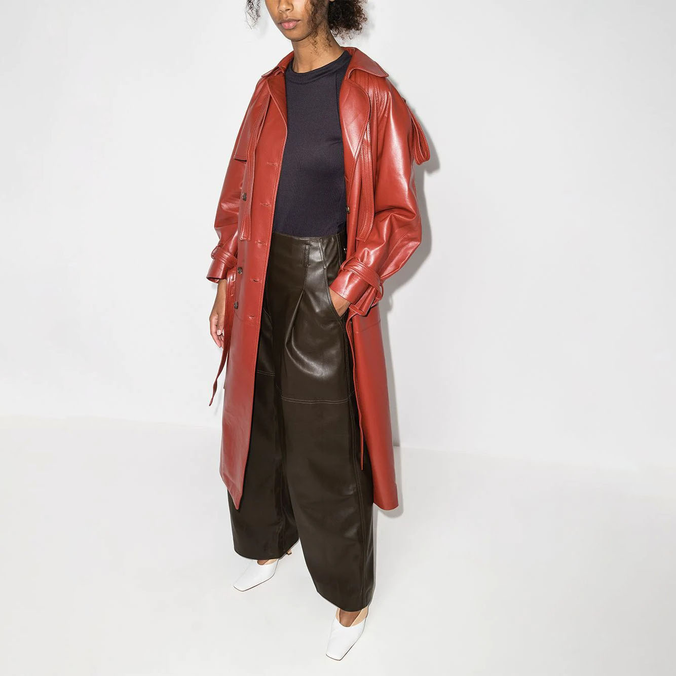 LVIR brown faux-leather wide leg trousers