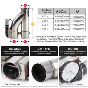 2&quot; 2.25&quot; 2.5&quot; 3&quot; Exhaust <strong>Valve</strong> Switch Electric Y Pipe Downpipe E-Cut Cutout Out Bypass Catback Remote Control Stainless Steel - Product Image 3