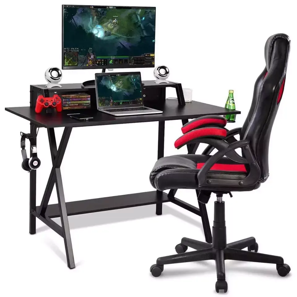 Ucuz ahşap Metal oyun PC masa İşlevli ev ofis mobilyaları Morden tarzı ahşap bilgisayar köşe oyun oyuncu masası