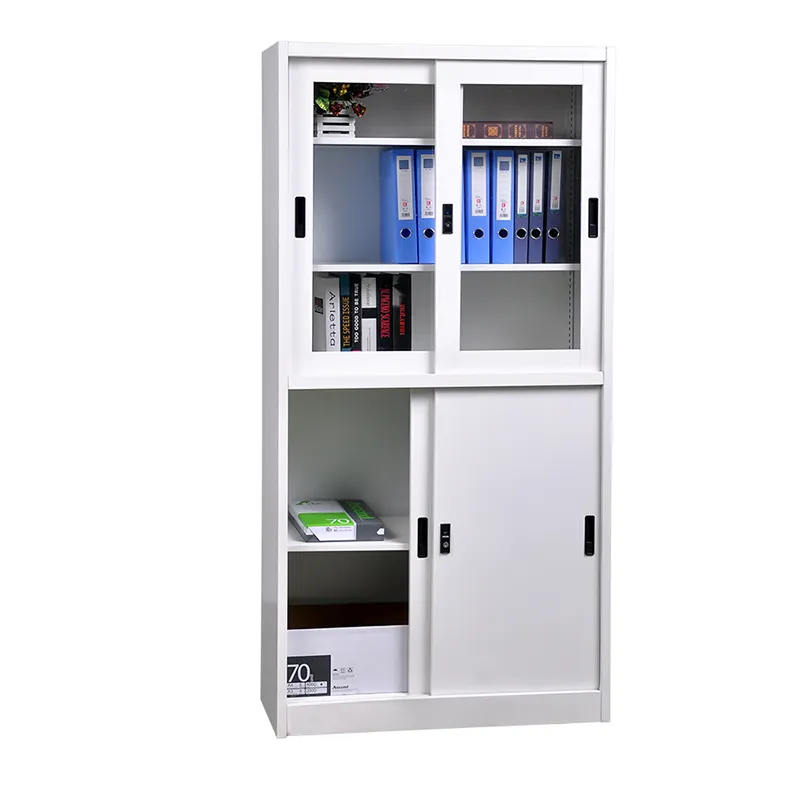 Customized 2 sliding door metal Filling Cabinet office steel cupboard cabinet with glass cabinet