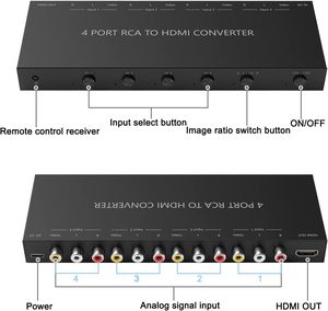 4 * AV RCA Composite Audio Video to <strong>HDMI</strong> <strong>Converter</strong> Adapter Support 1080P 60Hz Support 16:9/4:3 with IR Remote - Product Image 4