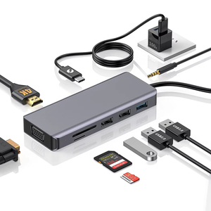 Venta caliente 9 en 1 Usb C Hub, OEM ODM Accesorio de computadora Usb Hubs con lectores de tarjetas SD TF y adaptadores de salida de video HDMI VGA - Product Image 1
