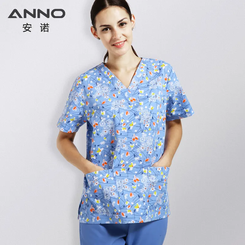 Medical Scrubs Sets New Style Female Blue Nurse Uniform Khaki Hospital Scrub Housekeeping Uniform Polyester / Cotton for Women