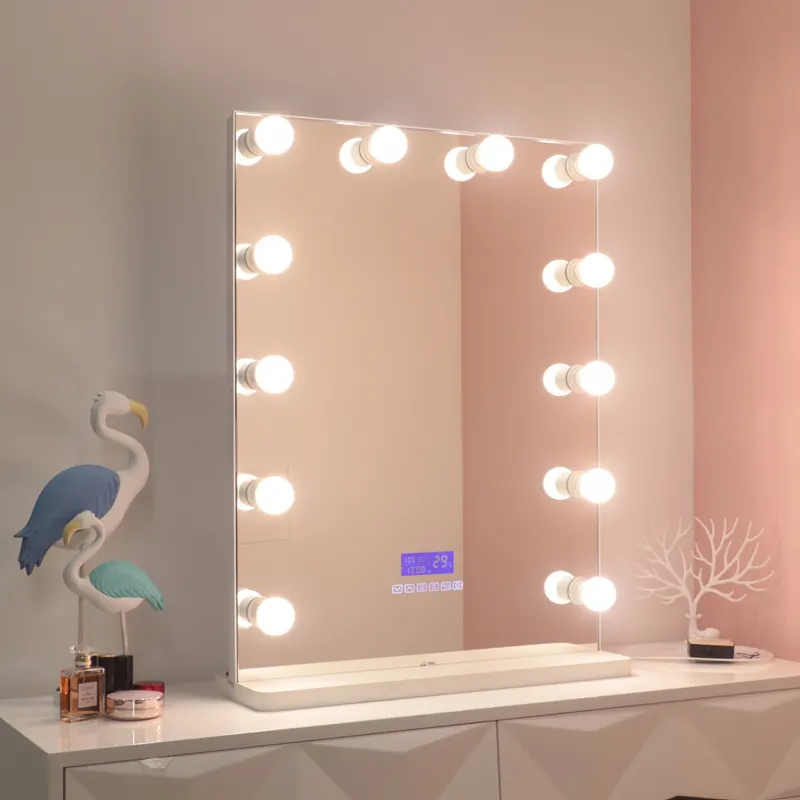 Specchio di vanità di hollywood di trucco da tavolo bianco da toeletta led con altoparlante bluetooth