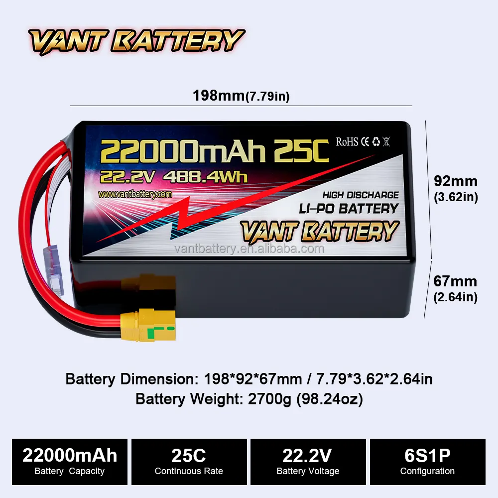 Baterai Lipo 22000mAh 22.2V 25C 6S paket baterai Lipo dengan colokan XT90 untuk 550 Tarot DJI 680 Quad HEX DJI S800 S1000