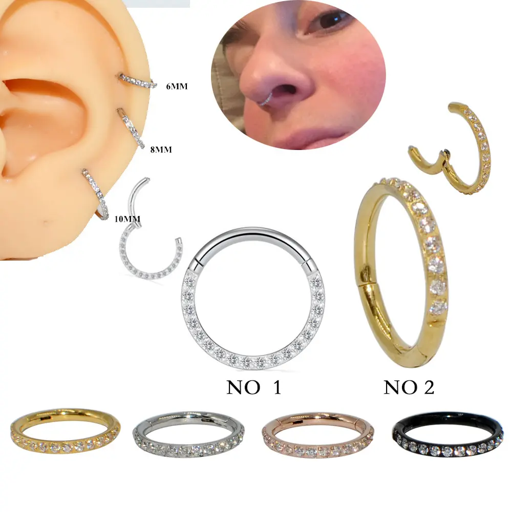 Gold Plated g23 Titanium Clicker Ring Nose Hoop Hinged face nose ring Segment Ring Body piercing jewelry