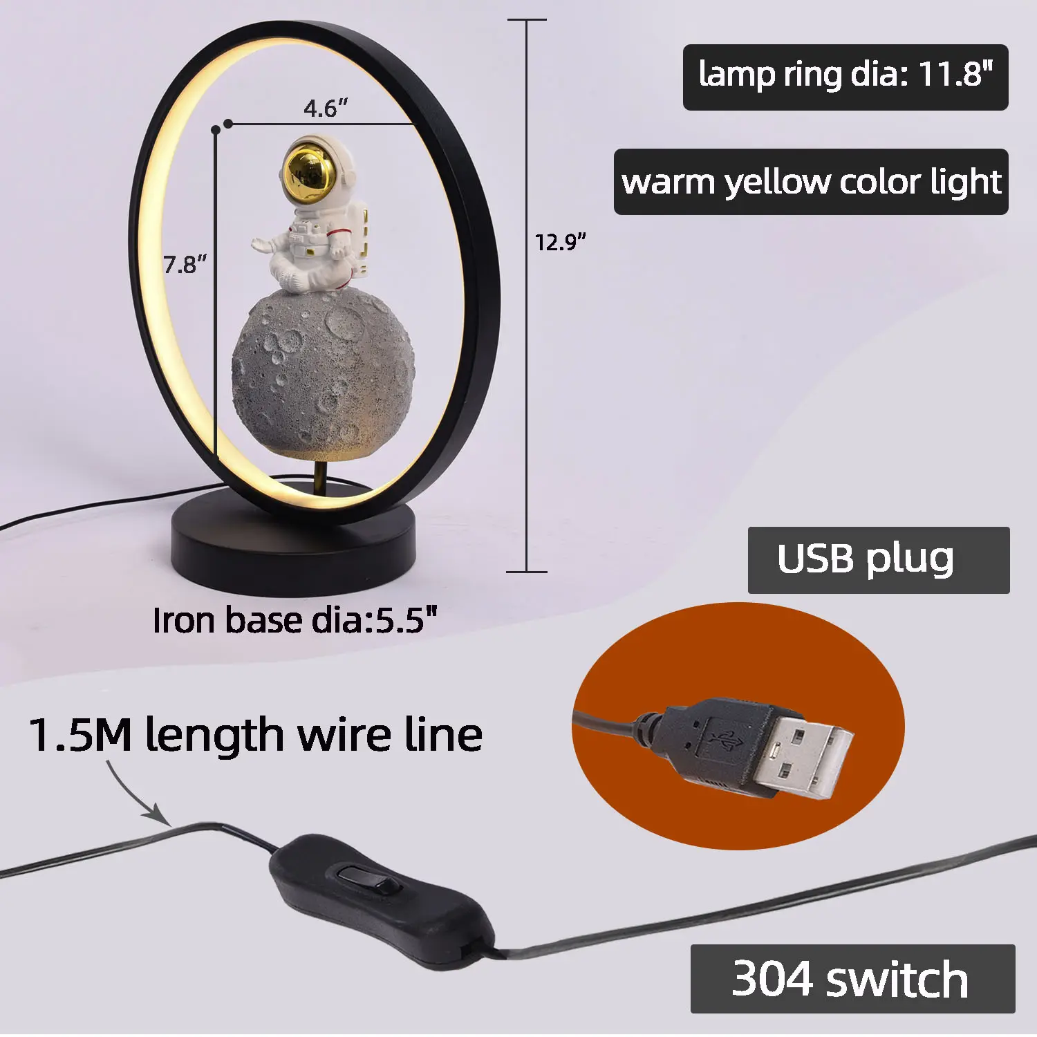 ปลั๊ก USB LED ไฟตกแต่งห้องโยคะการทําสมาธิตารางบินเรซิ่นรูปปั้นนักบินอวกาศโมเดิร์นโคมไฟบ้าน Deco