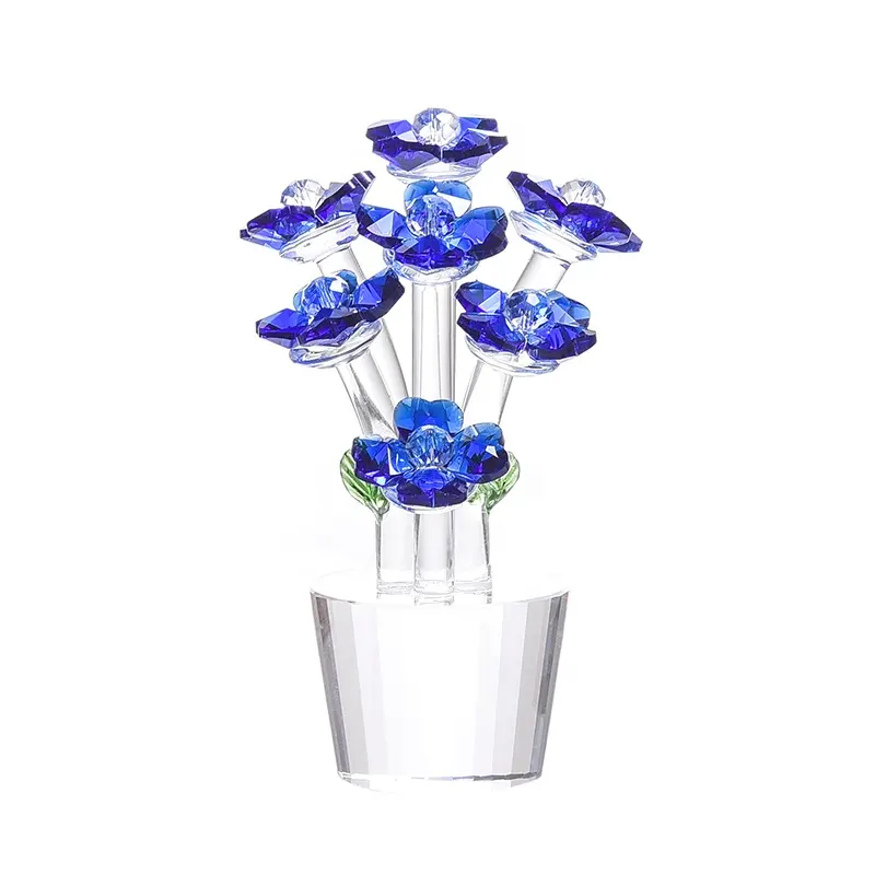 ช่อดอกกุหลาบคริสตัลสีฟ้ารูปแกะสลักสำหรับตกแต่งบ้านของขวัญแต่งงาน