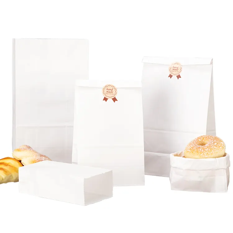 Preço de fábrica Personalizado Descartável branco Kraft Paper Bag Pão Cozido Embalagem De Alimentos Sacos sem alça