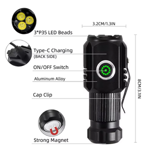 Siêu sáng tự vệ USB có thể sạc lại Clip-on 18350 Magnetic LED EDC Mini đèn pin với ánh sáng nhấp nháy - Product Image 4