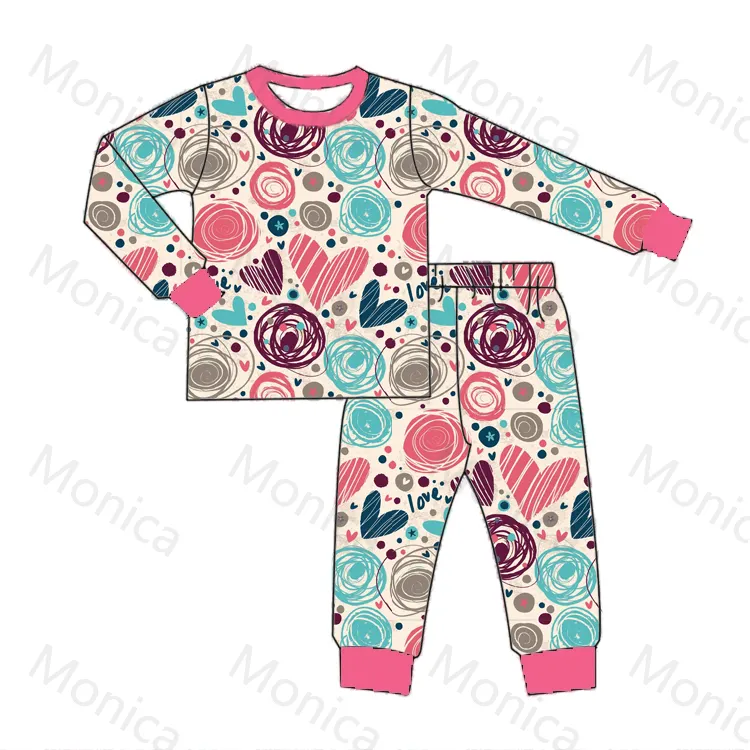 Lz2023 conjunto pijama de manga longa para meninas, com estampa, roupa de dormir para crianças