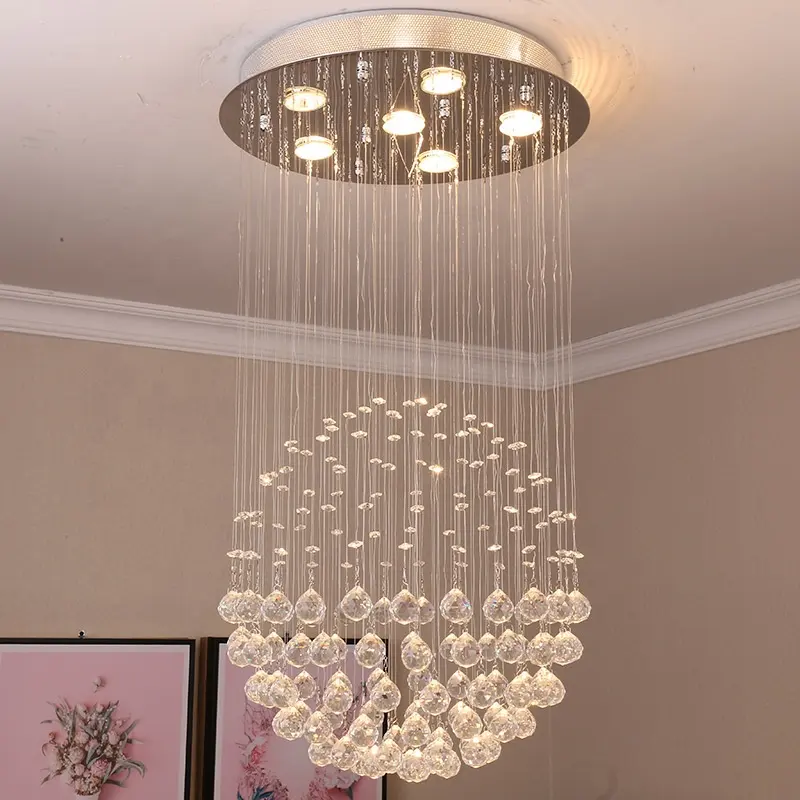 Lustre de cristal de teto k9 raindrop, moderno, de aço inoxidável, luzes pingentes para decoração de casa, hotel, vila, quarto