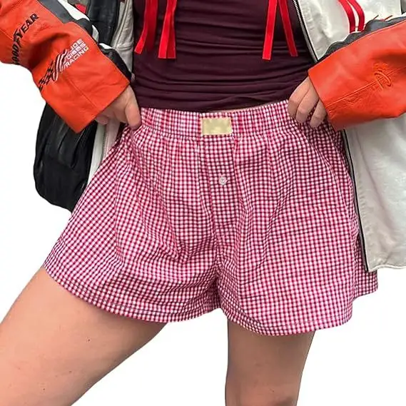 Short à carreaux Y2k pour femmes Short de pyjama vichy à taille élastique