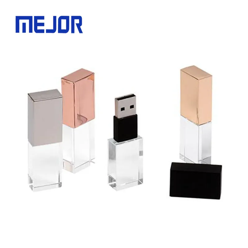 Presente de luxo do negócio cristal 32gb ouro metal 64g cristal azul led 8g vidro pen drive usb