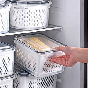 Refrigerador rectangular organizador contenedor de almacenamiento de alimentos con colador - Product Image 1