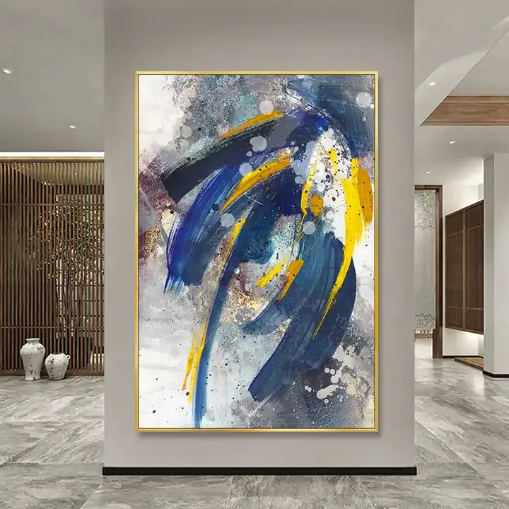 Arte Nórdica moderna Paisagem Pintura Abstrato Azul Pincel Estilo Canvas Pintura Para Sala de estar Wall Art L Impressão Emoldurada