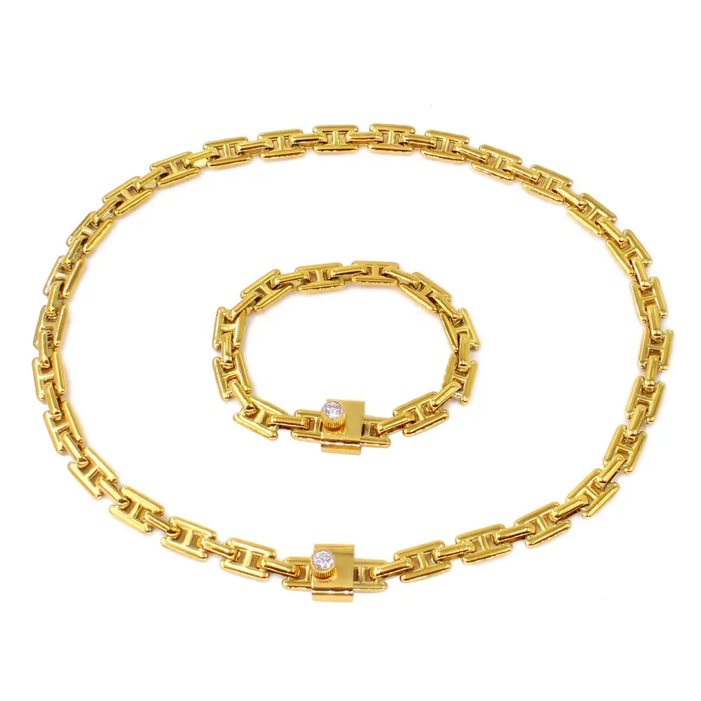 Chaîne en or Collier et bracelet pour femmes Ensemble de bijoux délicats et épais à maillons de chaîne pour femmes