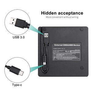 外置CD/DVD驱动器，带Type-C的USB 3.0，便携式刻录机和读取器，即插即用，低噪音，超薄超级驱动器，用于Lapt