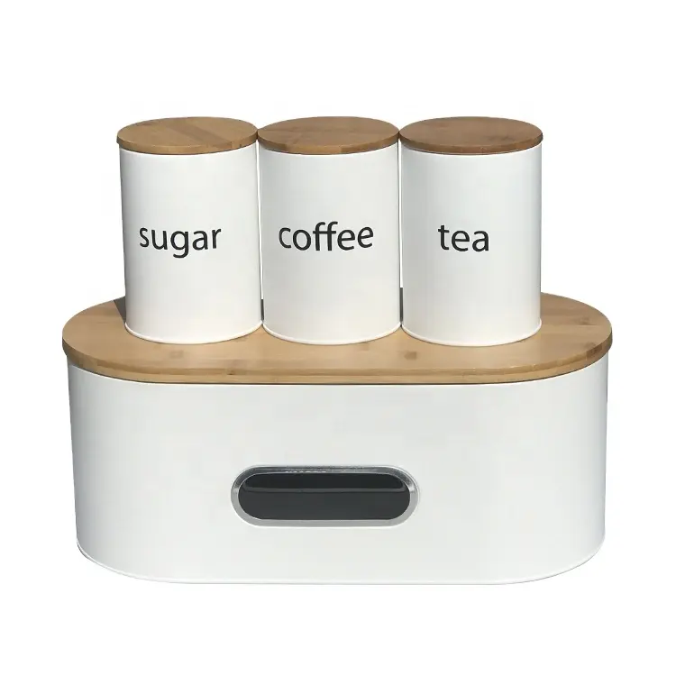 Boîte à pain en fer blanc de grande capacité, couvercle en bambou, pour cuisine ou Table de magasin, sucre, café, thé, boîte à pain
