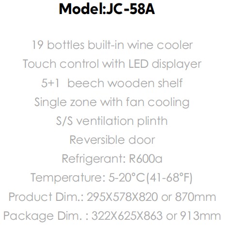 19 bottles built-in Touch control wine cooler