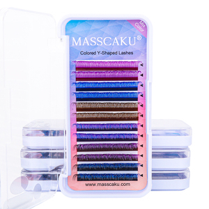 MASSCAKU 12-Line คละสีต่อขนตาสังเคราะห์ง่าย-ปัก YY รูปร่าง 8-15 มม.ความยาว C/CC/D/DD คลัสเตอร์ปริมาตรการหยิก - Product Image 4